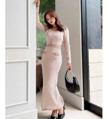 RESEXXY 바이어스 트위드 니트 원피스