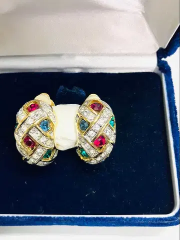 다색 스톤 뜨개질 디자인 귀걸이