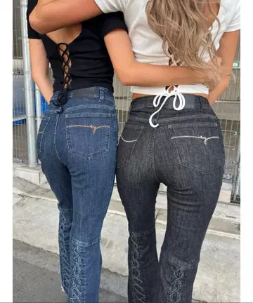 EGOIST 백 레이스업 플레어 데님 팬츠 XS(SS