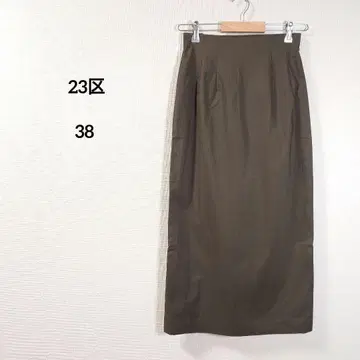 23구 롱 스커트 스커트 38 카키 스트레치 면 여성용 얇은 소재