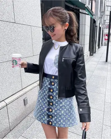 셰리에 가죽 라이더 블루종