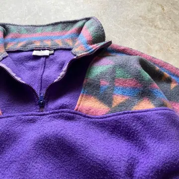기하학 패턴 보라색 하프 지퍼 플리스 자켓