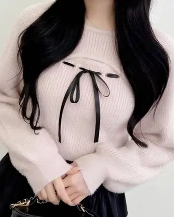 ingin 페더 리브 데콜테 오픈 리본 니트