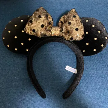 디즈니 머리띠 블랙 골드 도트 미니