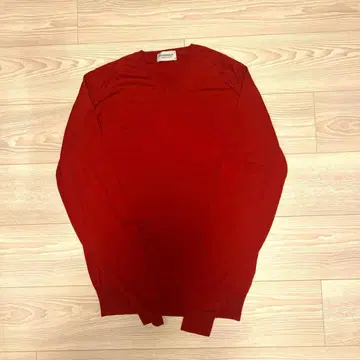 JOHN SMEDLEY 울 100% 레드 V넥 스웨터