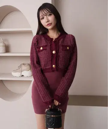 LIP SERVICE 프린지 트위드 앙상블 니트 원피스