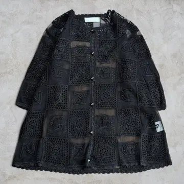 vintage 가디건 L 블랙 메쉬 자수 레트로