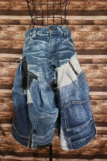 리메이크 데님 벌룬 하프 팬츠