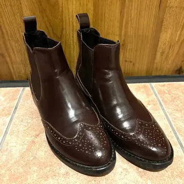 FREAK'S STORE 브라운 가죽 사이드 고어 부츠