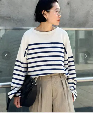 AP STUDIOSCENTOF 코튼 실크 보더 풀오버 니트