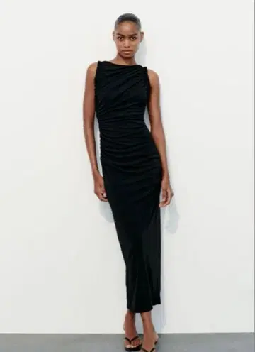 자라 프릴 비대칭 미디 원피스