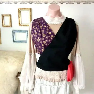 다도 수련복 광택 나는 일본식 럭셔리 칠흑 x 길조 라메 벚꽃