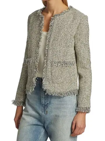 [ 새상품 ] 케이트 스페이드 메탈릭 트위드 자켓 실버 프린지