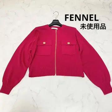 페넬 골드 버튼 더블 포켓 지퍼 니트 가디건 핑크 미사용품