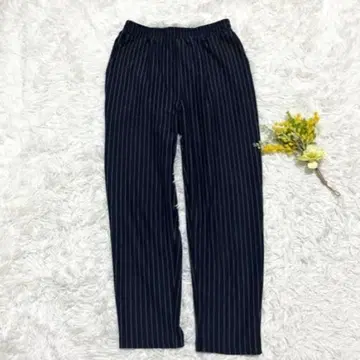 슬랙스 스트라이프 이지 팬츠 스트레치 하이웨스트 네이비