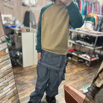 컬러 블록 래글런 슬리브 트레이닝복 오션 퍼시픽 구제 의류 속기모