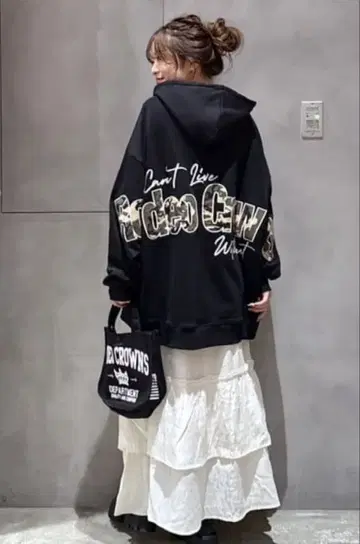 로데오 크라운 로고 아플리케 루즈 후드티 BLACK 택 포함 새상품