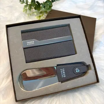 고급 다케오 키쿠치 명함지갑 슈혼 구두 주걱 BOX 포함 그레이