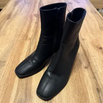 AuieF 지퍼 부츠 중간 힐 스퀘어토