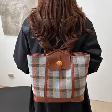 체크 무늬 토트백