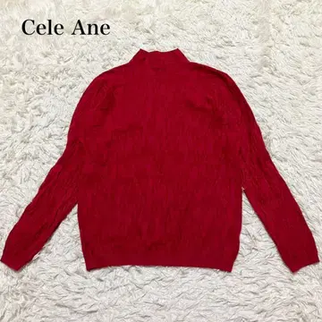 세레아네 올 패턴 긴팔 니트 빈티지 레트로 레드 하이넥 워셔블 고급