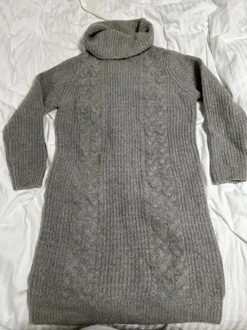 그레이 케이블 니트 터틀넥 원피스