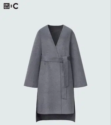 유니클로 더블 페이스 랩 코트 L 사이즈 그레이 미사용 새상품 택 포함