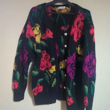빈티지 컬러풀 꽃무늬 긴팔 가디건