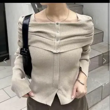 mystic 오프숄더 디자인 리브 니트