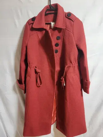 울 혼방 롱 코트 와인 레드 크림슨