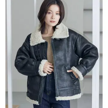 언그리드 페이크 무스탕 보아 자켓 블랙 S