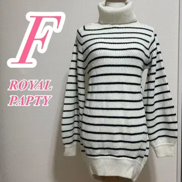 ROYAL PARTY 스트라이프 터틀넥 원피스 보더 무늬 오픈 숄더