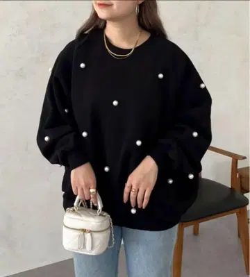 펄 장식 속기모 래글런 맨투맨