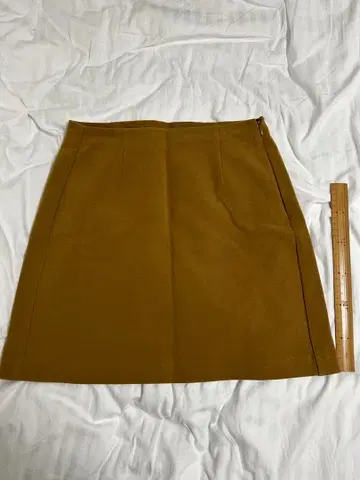 머스타드 타이트 스커트 무릎 기장 울 혼방