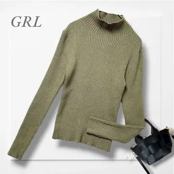 그레일 하이넥 리브 니트 (S) 카키 심플 레이어드 돌려입기 스테디셀러