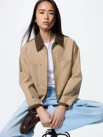 유니클로 집업 숏 자켓 베이지 XL 사이즈