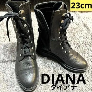 새상품급 Diana 가죽 레이스업 부츠 주름 가죽 사이드 지퍼 통굽