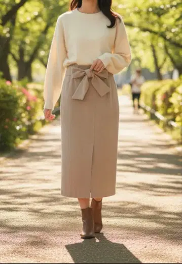 Simplicite 심플리시떼 베이지 리본 포함 타이트 스커트