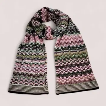 미쏘니 MISSONI 지그재그 패턴 스톨 핑크 그린