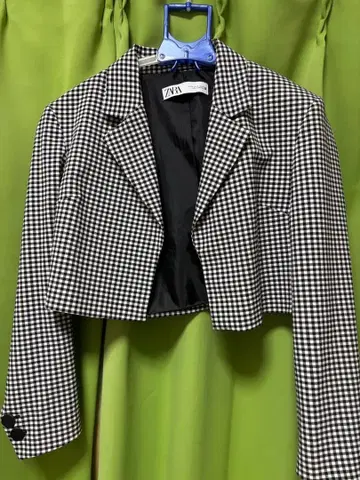 ZARA 크롭 블랙 화이트 체크 자켓 셋업