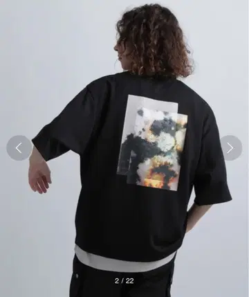 HARE 아트 프린트 집업 반팔 T셔츠 블랙 남성용