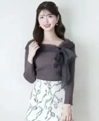 시마무라 카도와키 레이나 튤 리본 오프숄더 니트 풀오버 그레이 4L