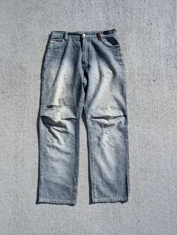 90s vans 배기 데님 데미지 페인트 가공