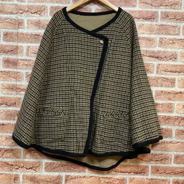 FREE'S PHRASE 리버서블 판초 무지 x 체크 케이프 코트