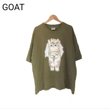 GOAT 애니멀 T셔츠 프린트 결혼식 부케 고양이 반팔 카키 XL