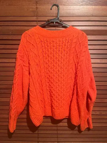 오렌지 케이블 니트 스웨터 M