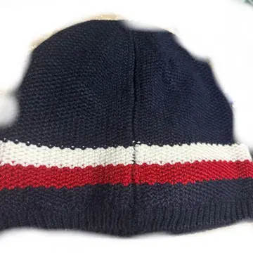 네이비 니트 비니 빨흰 스트라이프