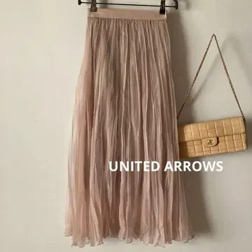 유나이티드 애로우즈* 시어 플리츠 스커트*골드 베이지