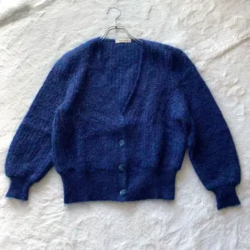빈티지 긴팔 니트 복슬복슬 가디건 블루 보라색
