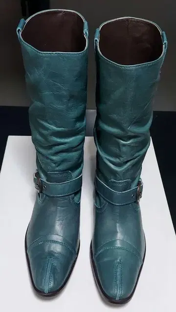 HIPS 산트로페 터콰이즈 가죽 롱 부츠